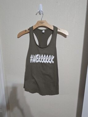 Ideal T Olive Racerback Tank Top with White Graphic